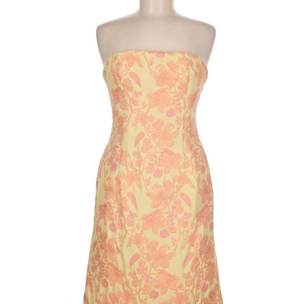 Carmen Marc Valvo Floral Print Strapless Dress with Boning